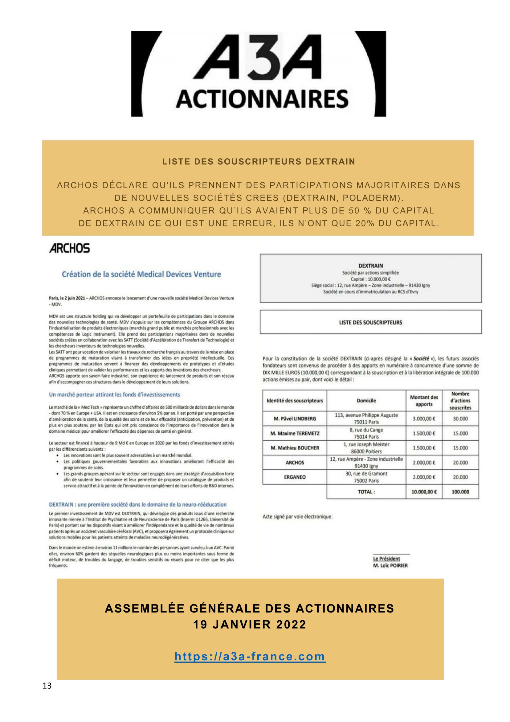 Liste des Souscripteurs DEXTRAIN ?