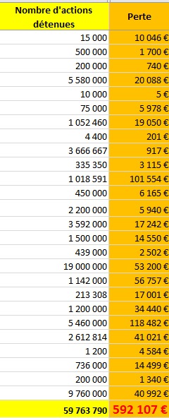 Bilan des Pertes des Actionnaires ARCHOS